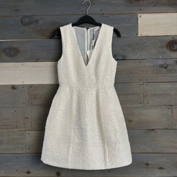 NWT Alice + Olivia $485 Silk Linen Blend Glittery V-Neck Party Dress - Picture 6 of 12